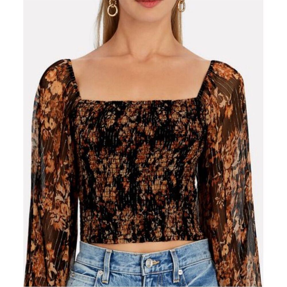 Caroline Constas Black and Brown Floral Blouse